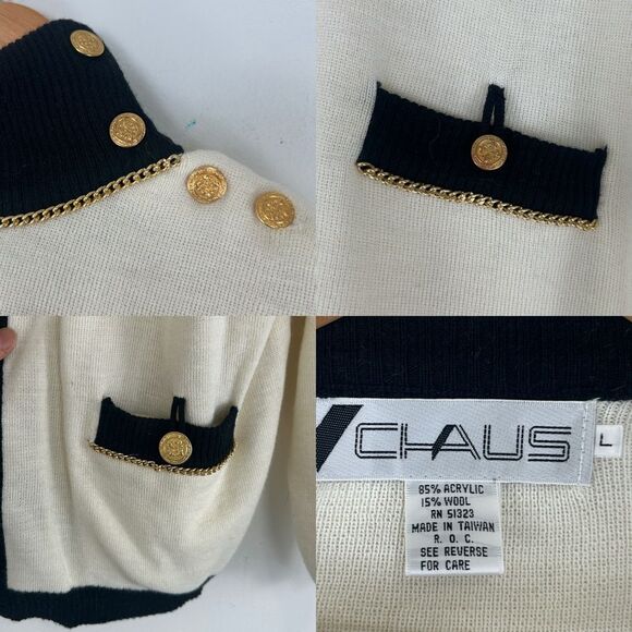 Vintage Chaus Black and Cream Wool Blend 3-Piece Knit Skirt Set - Picture 6 of 8